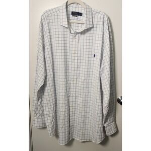 Polo Ralph Lauren Men's Performance Shirt 3XLT White Blue Windowpane Button Down